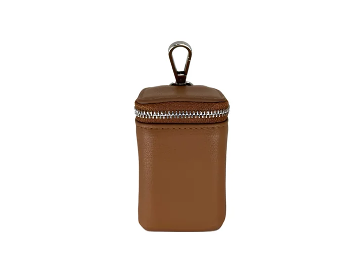Cognac Goatskin Poop Bag Holder, silver hardware: luxury goatskin poop bag holder